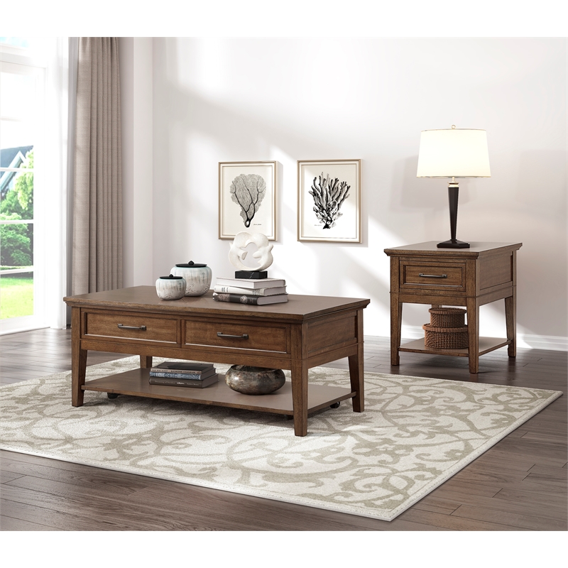 Lexicon Whitley Wood 2 Drawer Coffee Table in Brown