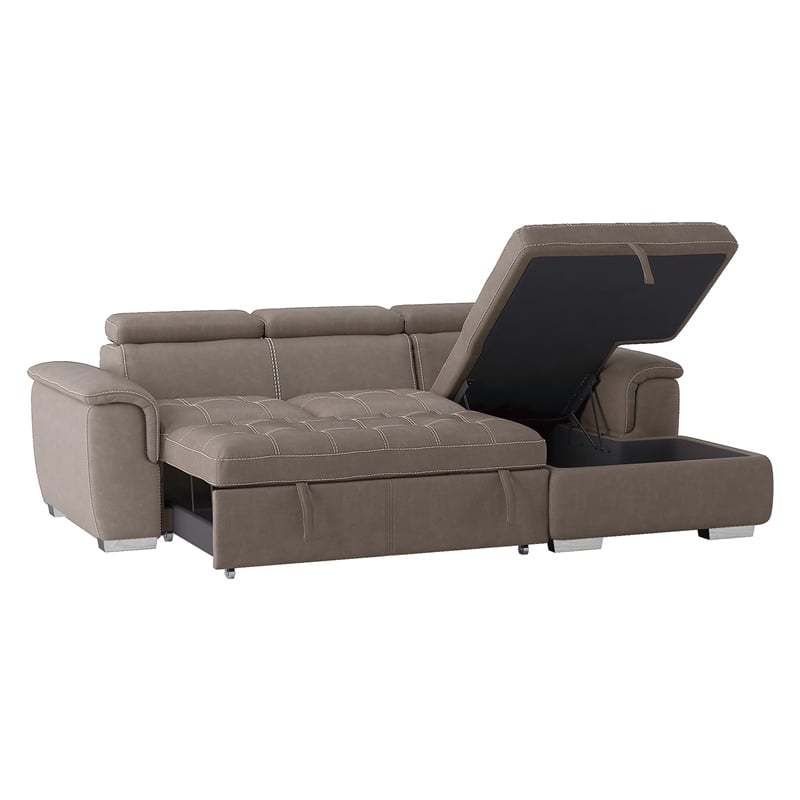 Lexicon Ferriday Microfiber Sectional Sofa with Pull Out Bed in Taupe