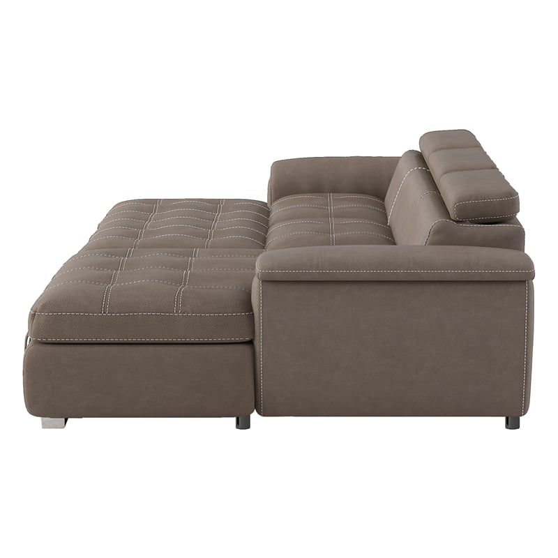 Lexicon Ferriday Microfiber Sectional Sofa with Pull Out Bed in Taupe