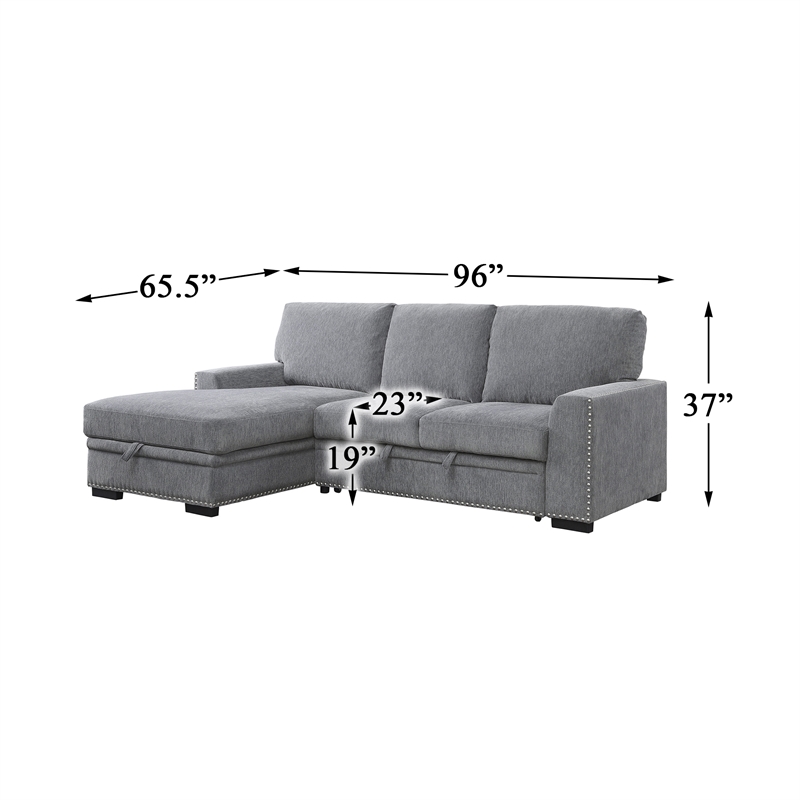 Lexicon Morelia Chenille Sectional with Pull Out Bed and Storage in Dark Gray