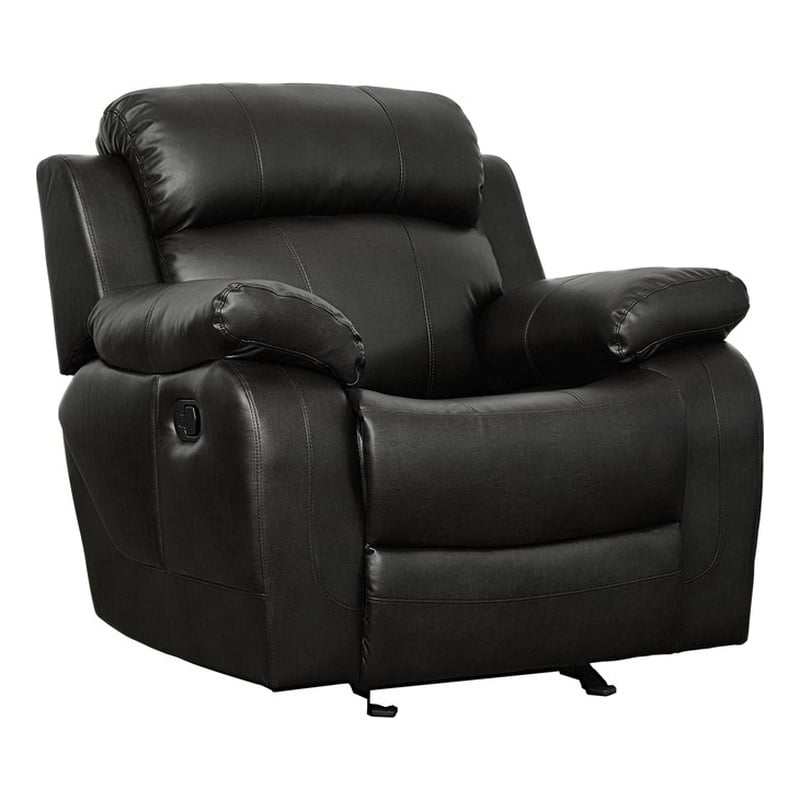 Lexicon Marille Traditional Faux Leather Glider Reclining Chair in Black