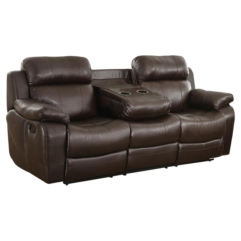 Lexicon Marille Double Reclining Sofa with Center Drop-Down Cup Holders in Brown