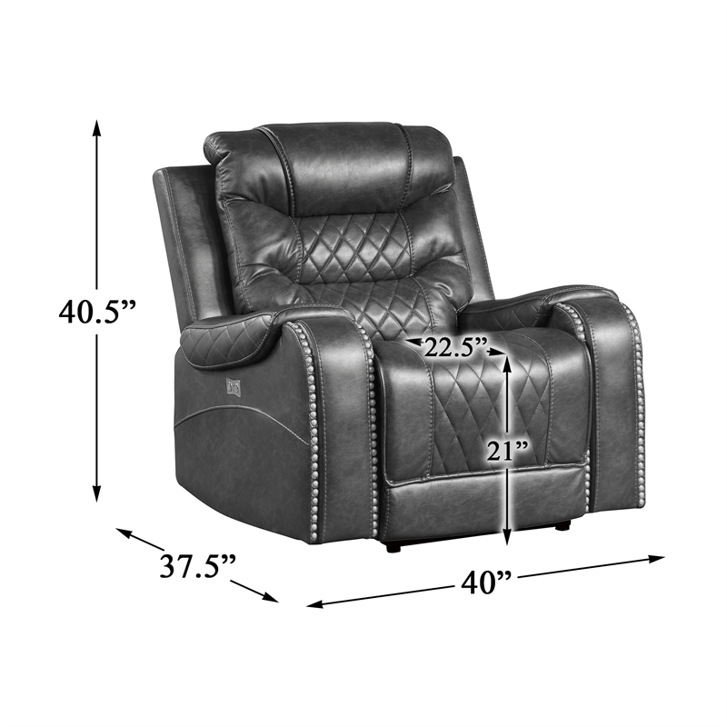 Lexicon Putnam Traditional Faux Leather Power Reclining Chair in Gray