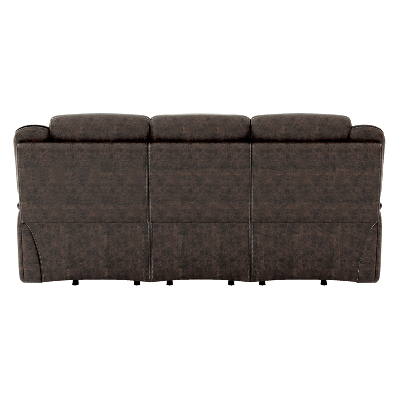 Lexicon Madrona Hill Traditional Microfiber Double Reclining Sofa in Dark Brown