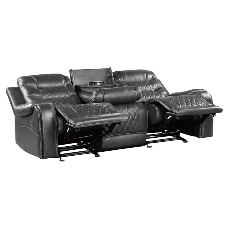 Lexicon Putnam Double Reclining Sofa with Drop-Down Cup Holders in Gray