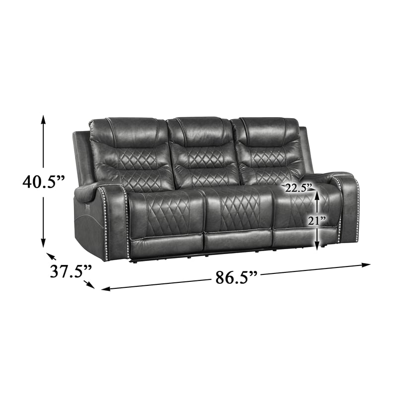 Lexicon Putnam Power Double Reclining Sofa with Drop-Down Cup Holders in Gray