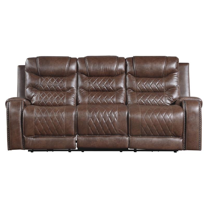 Lexicon Putnam Power Double Reclining Sofa with Drop-Down Cup Holders in Brown