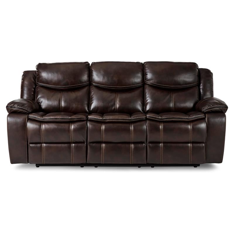 Lexicon Bastrop Faux Leather Gel Double Reclining Sofa in Brown
