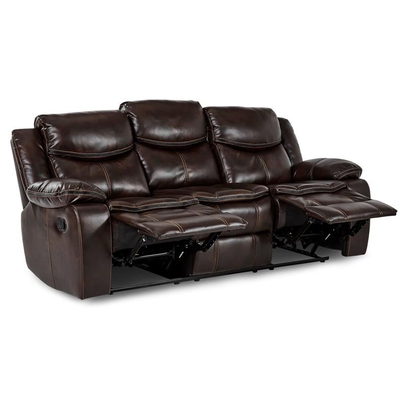 Lexicon Bastrop Faux Leather Gel Double Reclining Sofa in Brown