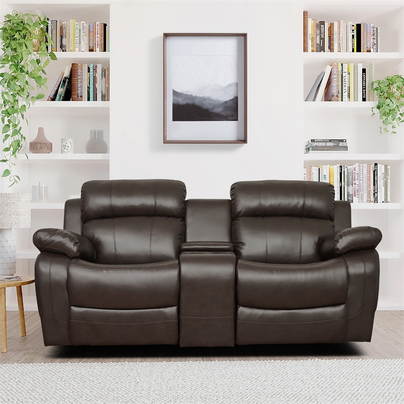 Lexicon Marille Double Glider Reclining Loveseat with Center Console in Brown
