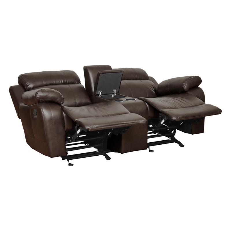 Lexicon Marille Double Glider Reclining Loveseat with Center Console in Brown