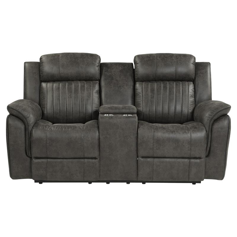 Lexicon Centeroak Microfiber Double Reclining Loveseat with Center Console Gray