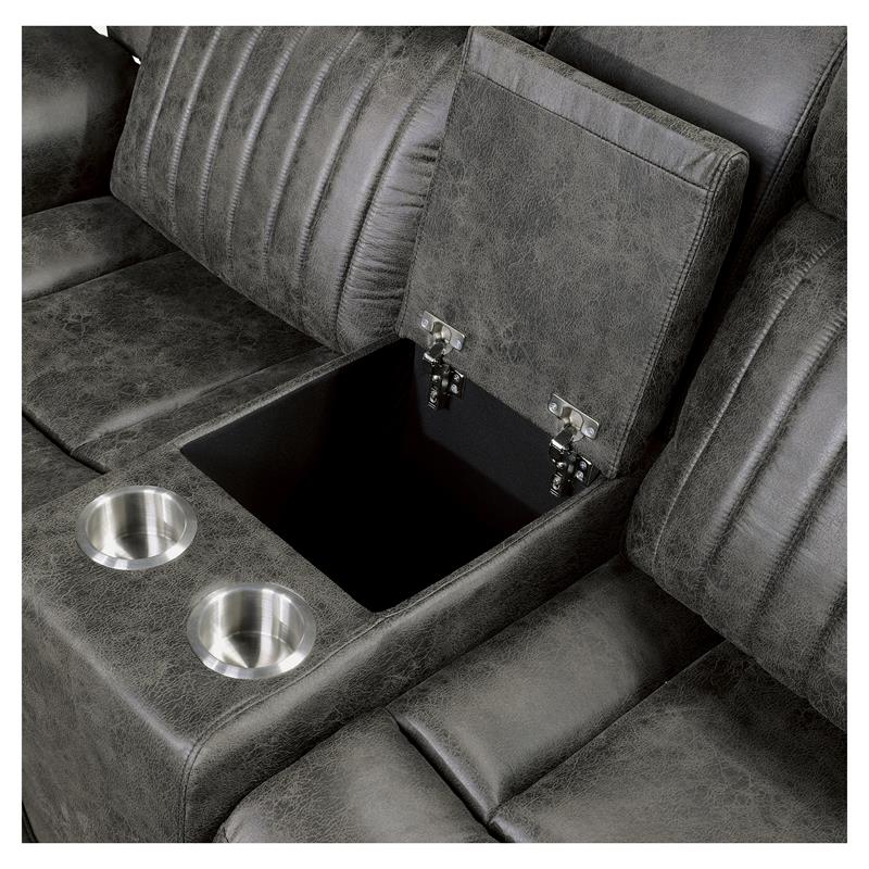Lexicon Centeroak Microfiber Double Reclining Loveseat with Center Console Gray