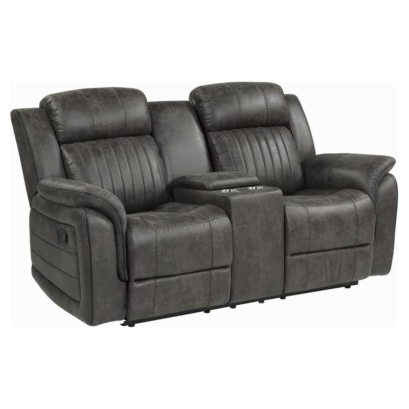 Lexicon Centeroak Microfiber Double Reclining Loveseat with Center Console Gray
