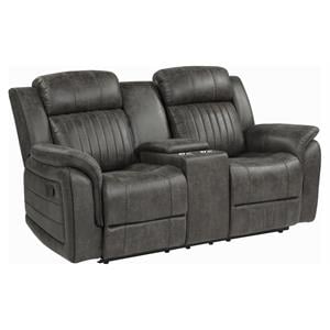 Lexicon Centeroak Microfiber Double Reclining Loveseat with Center Console Gray