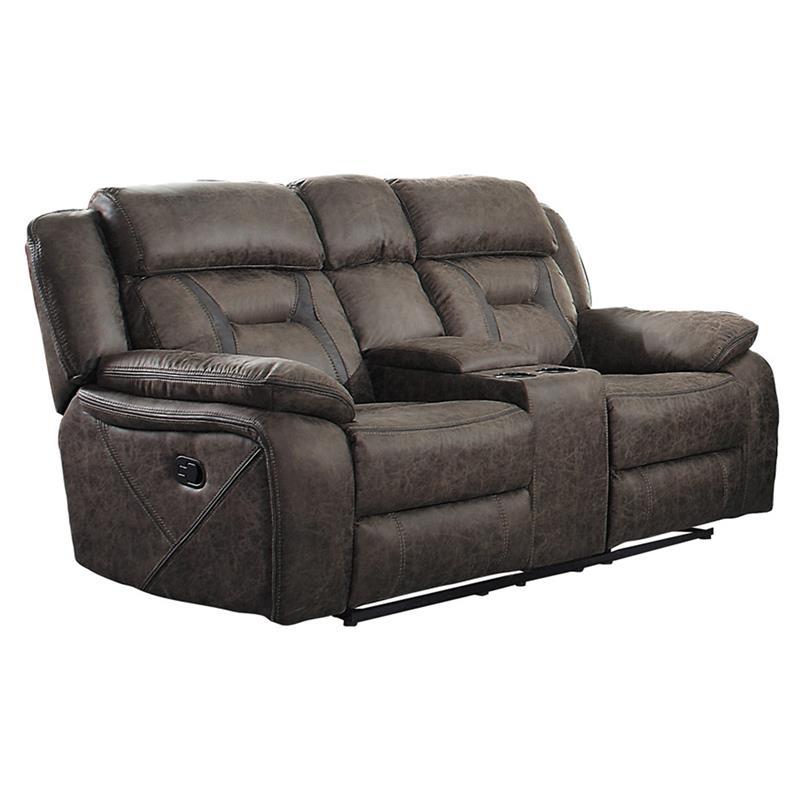 Lexicon Madrona Hill Microfiber Double Reclining Love Seat in Dark Brown