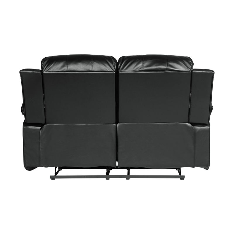 Lexicon Cranley Traditional Faux Leather Double Reclining Loveseat in Black