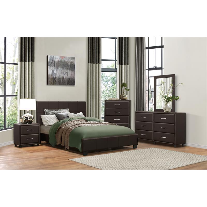 Lexicon Lorenzi Contemporary Wood and Faux Leather Full Bed in Dark Brown
