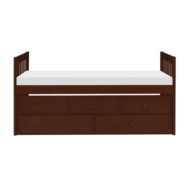 Lexicon Rowe Wood Twin Bed with 2 Drawer Trundle Bed in Dark Cherry