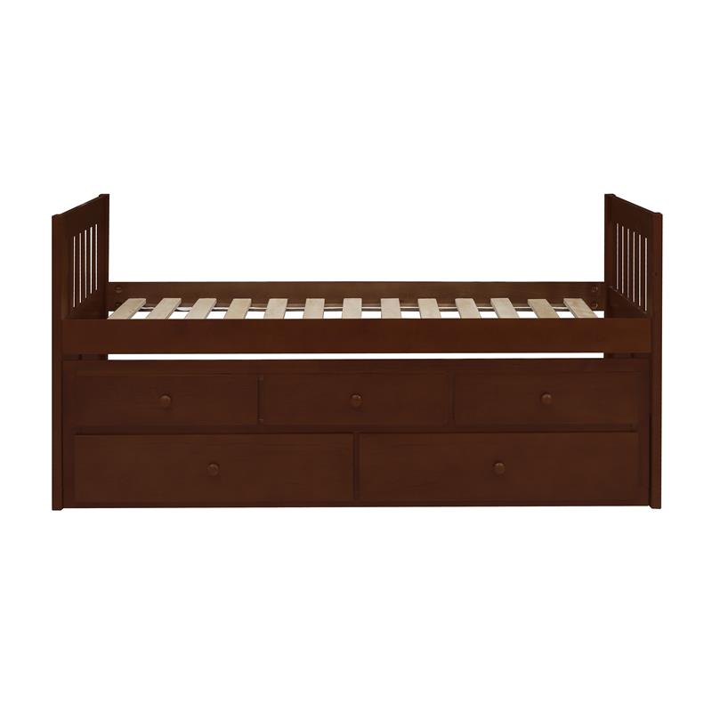 Lexicon Rowe Wood Twin Bed with 2 Drawer Trundle Bed in Dark Cherry