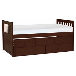 Lexicon Rowe Wood Twin Bed with 2 Drawer Trundle Bed in Dark Cherry