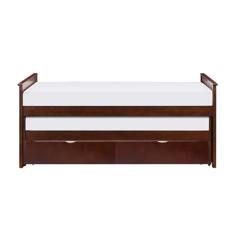Lexicon Rowe Transitional Wood Twin/Twin Bed with Storage Boxes in Dark Cherry