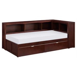 Lexicon Rowe Wood Twin Bookcase Corner Bed with Storage Boxes in Dark Cherry