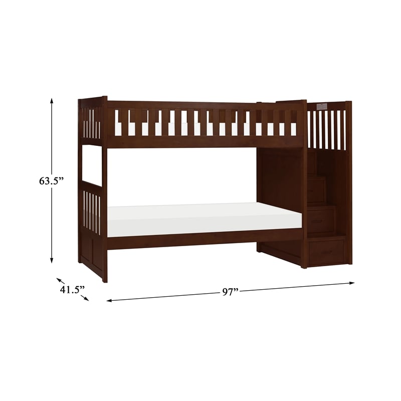 Lexicon Rowe Reversible Step Storage Wood Bunk Bed in Dark Cherry