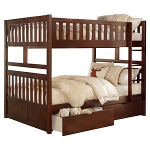 Lexicon Rowe Wood Full over Full Bunk Bed with Storage Boxes in Dark Cherry