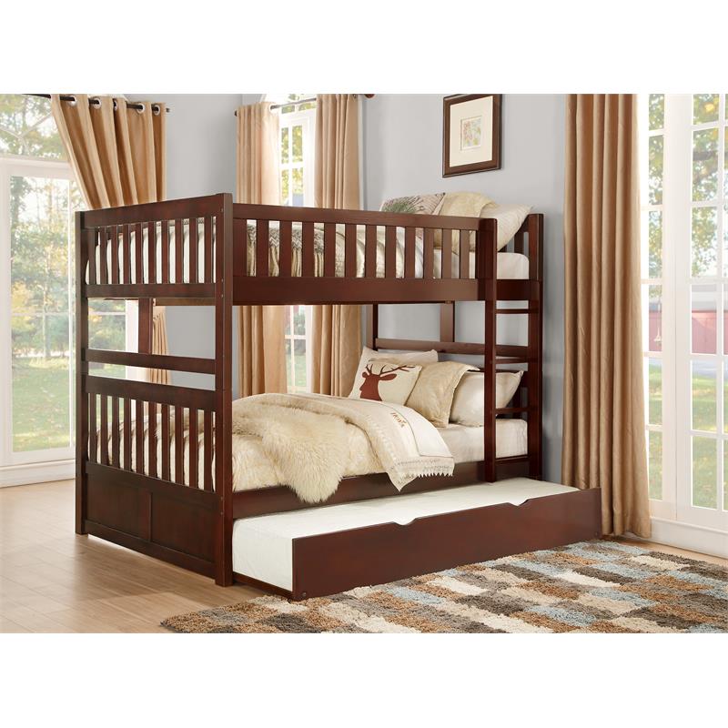 Lexicon Rowe Wood Full over Full Bunk Bed with Trundle Bed in Dark Cherry
