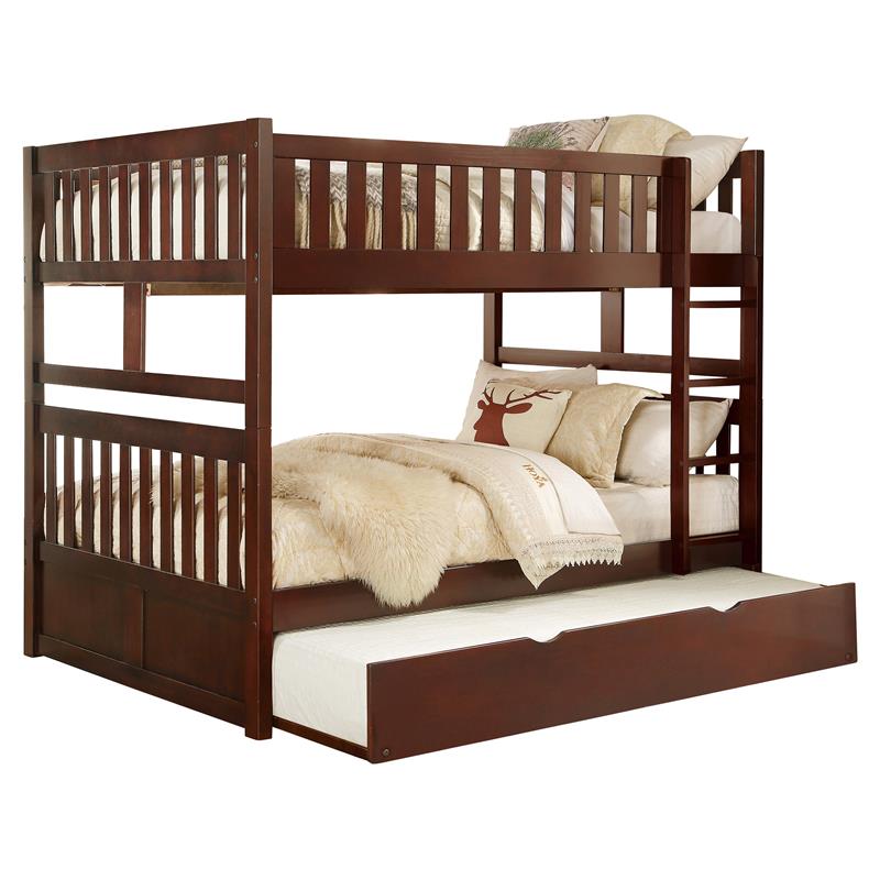 Lexicon Rowe Wood Full over Full Bunk Bed with Trundle Bed in Dark Cherry