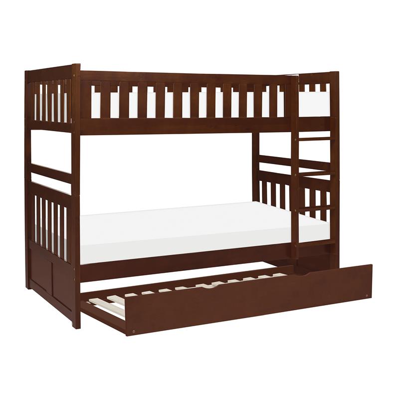 Lexicon Rowe Wood Twin over Twin Bunk Bed with Trundle Bed in Dark Cherry