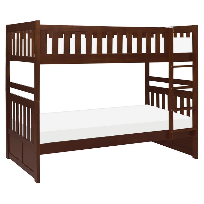 Lexicon Rowe Transitional Wood Twin over Twin Bunk Bed in Dark Cherry