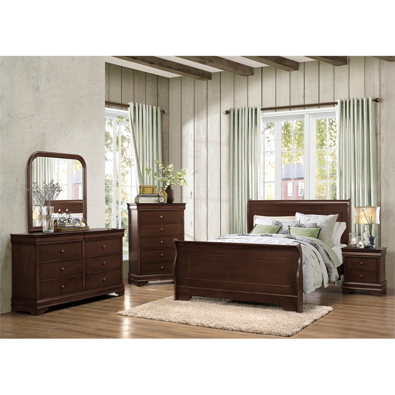 Lexicon Abbeville Traditional Wood Full Sleigh Bed in Brown Cherry