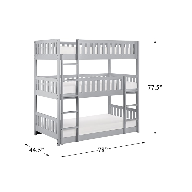 Lexicon Orion Transitional Wood Triple Twin Bunk Bed in Gray