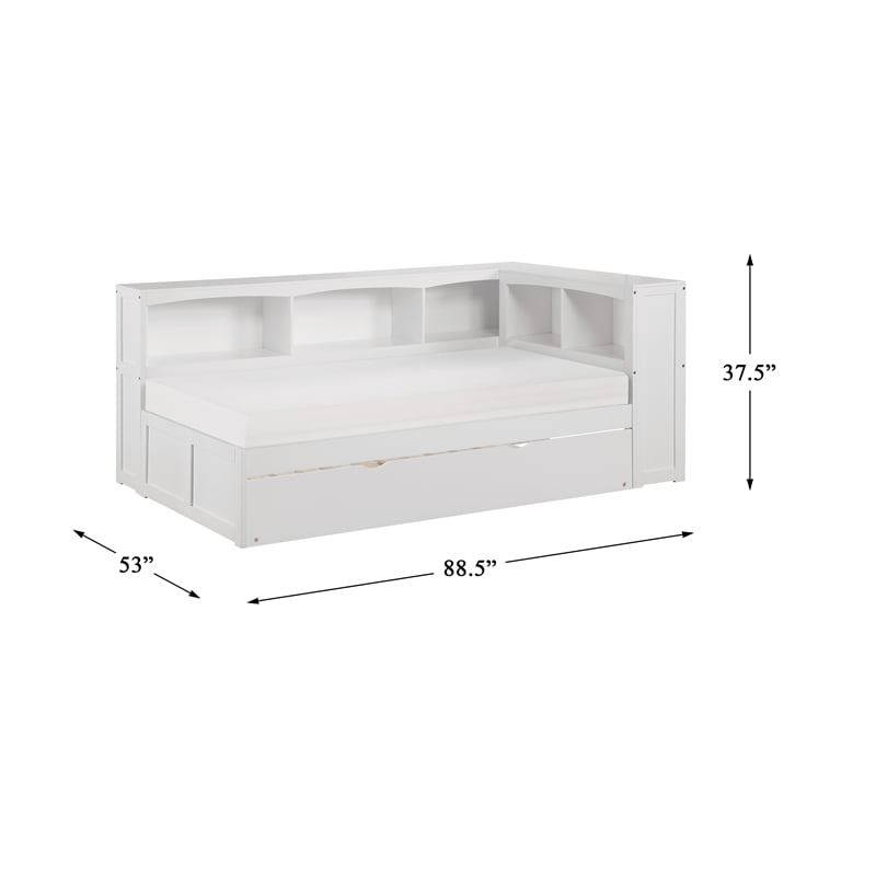 Lexicon Galen Pine Wood Twin Bookcase Corner Bed with Twin Trundle in White