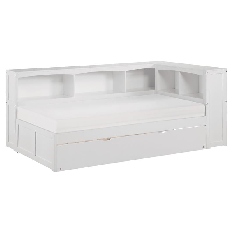 Lexicon Galen Pine Wood Twin Bookcase Corner Bed with Twin Trundle in White