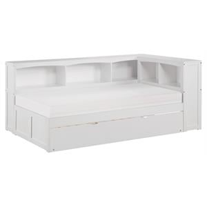 Lexicon Galen 5-Shelf Wood Twin Bookcase Corner Bed with Twin Trundle in White