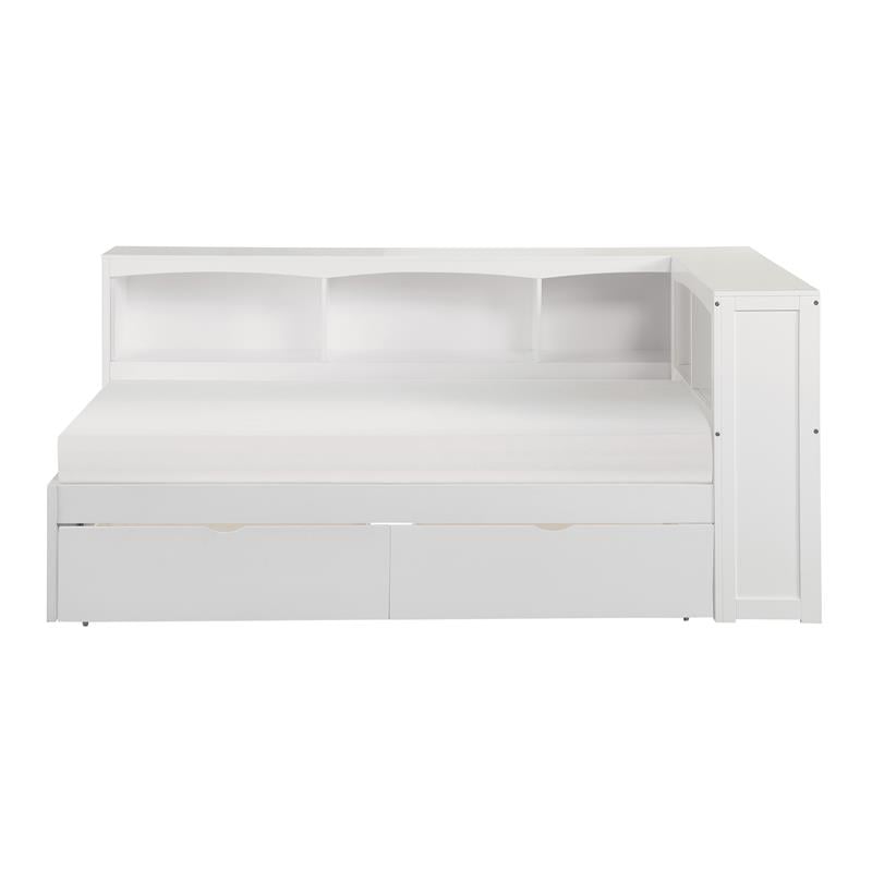 Lexicon Galen 5-Shelf Wood Twin Bookcase Corner Bed with Storage Boxes in White