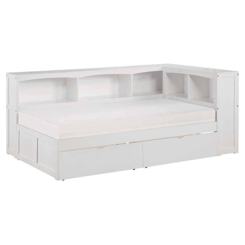 Lexicon Galen 5-Shelf Wood Twin Bookcase Corner Bed with Storage Boxes in White