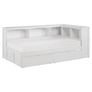 Lexicon Galen 5-Shelf Wood Twin Bookcase Corner Bed with Storage Boxes in White