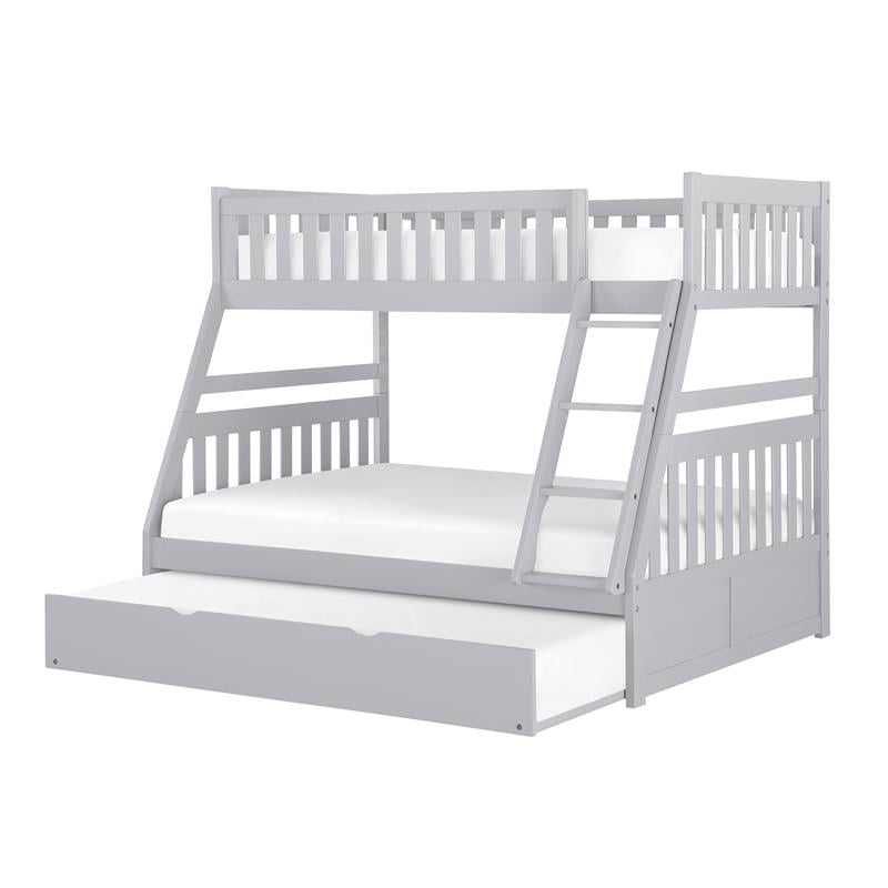 Lexicon Orion Transitional Wood Twin over Full Bunk Bed with Trundle Bed in Gray