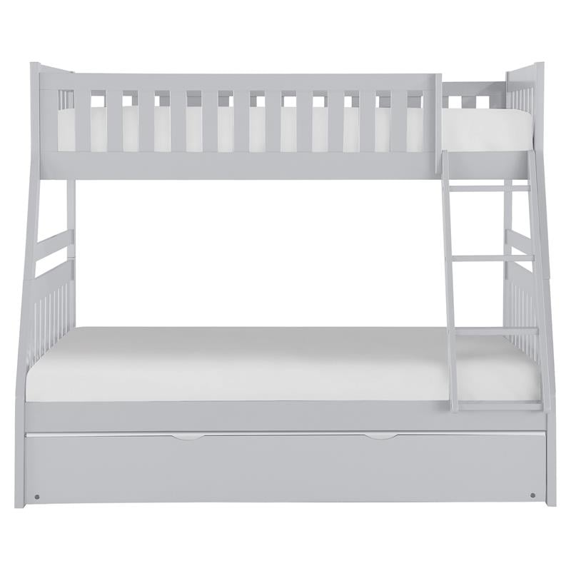 Lexicon Orion Transitional Wood Twin over Full Bunk Bed with Trundle Bed in Gray
