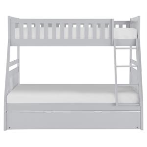 Lexicon Orion Transitional Wood Twin over Full Bunk Bed with Trundle Bed in Gray