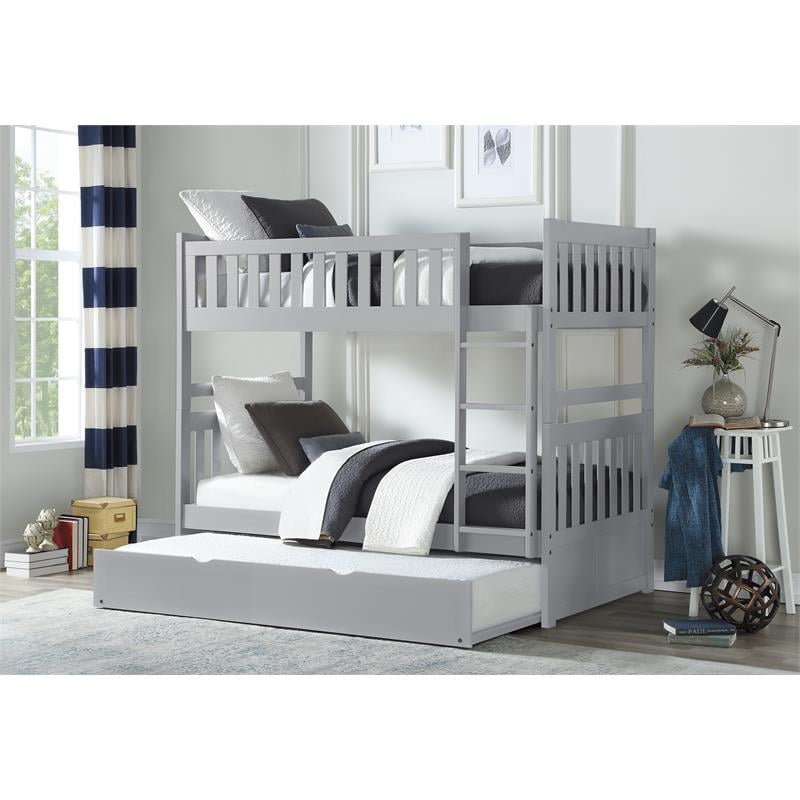 Lexicon Orion Transitional Wood Twin over Twin Bunk Bed with Trundle Bed in Gray