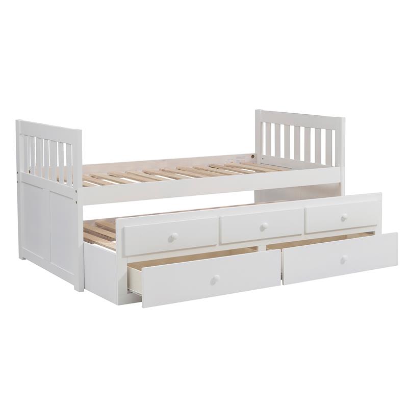 Lexicon Galen Wood Twin Bed with 2 Storage Drawer Trundle Bed in White