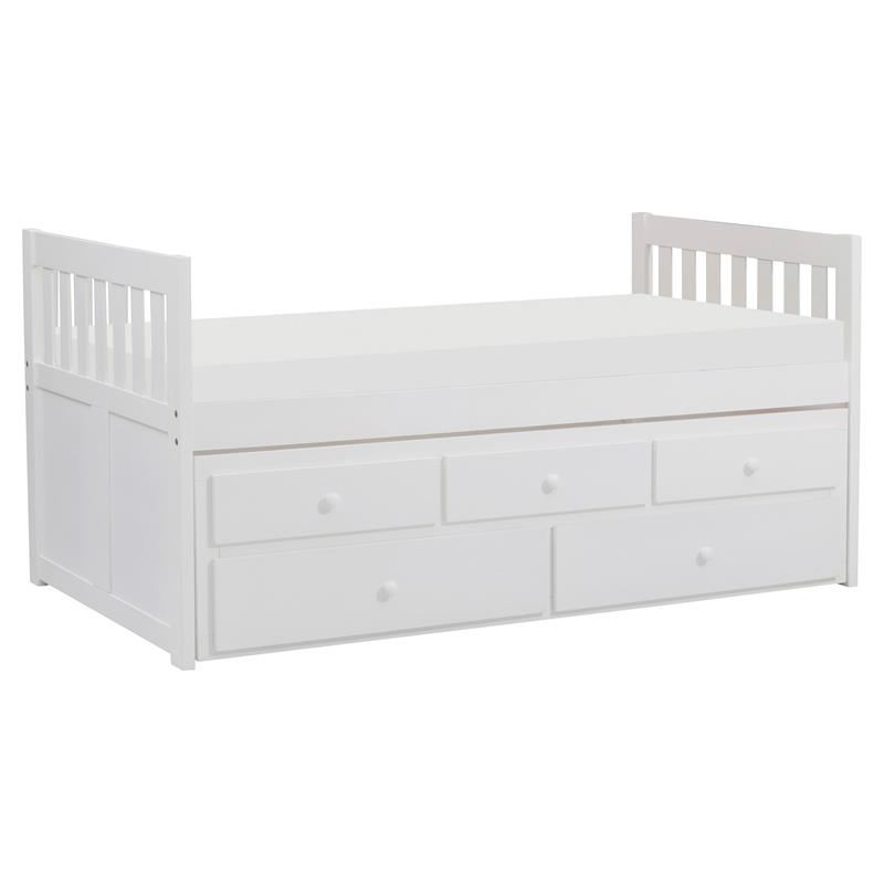 Lexicon Galen Wood Twin Bed with 2 Storage Drawer Trundle Bed in White