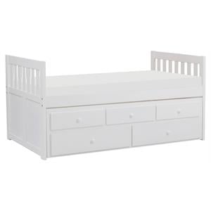 Lexicon Galen Wood Twin Bed with 2 Storage Drawer Trundle Bed in White