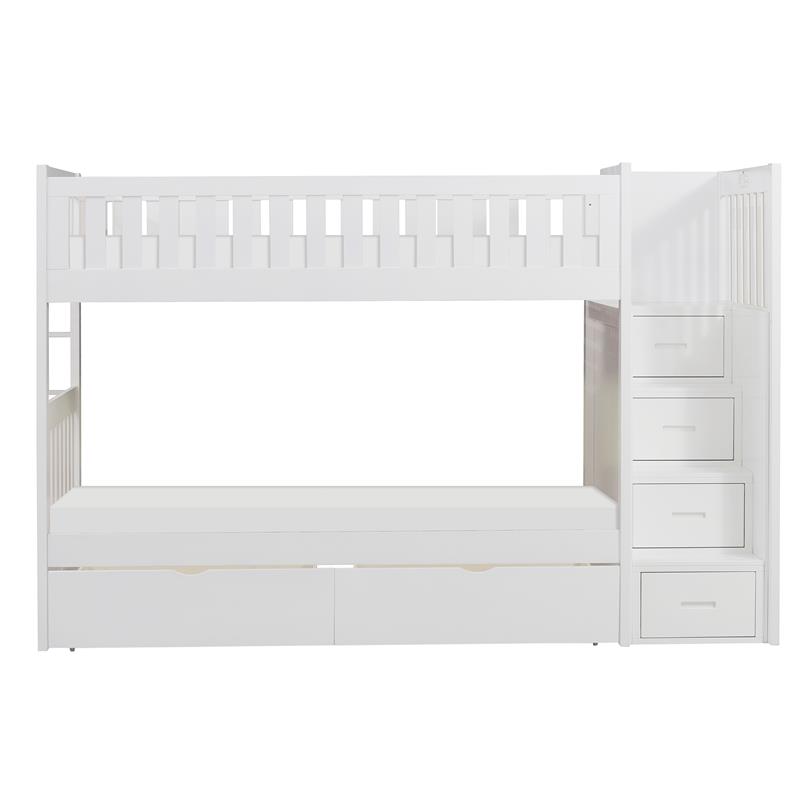 Lexicon Galen Reversible Step Storage Wood Bunk Bed with Storage Boxes in White