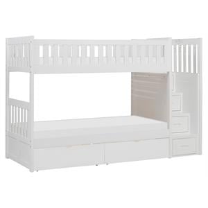 Lexicon Galen Reversible Step Storage Wood Bunk Bed with Storage Boxes in White